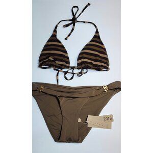 Mossimo Triangle Bikini  Womens Top S NWT + Taupe Bottom 4 Mixed 2Pc Swimsuit